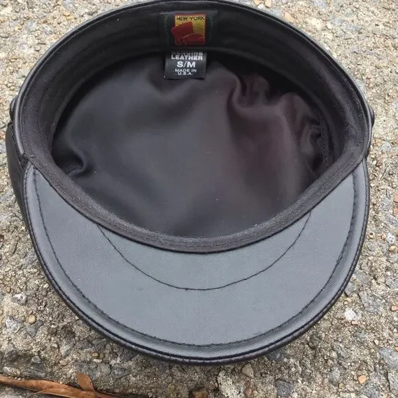 Vintage New York Winner Black Leather Newsboy Fisherman Moto Captain Hat - Picture 8 of 11